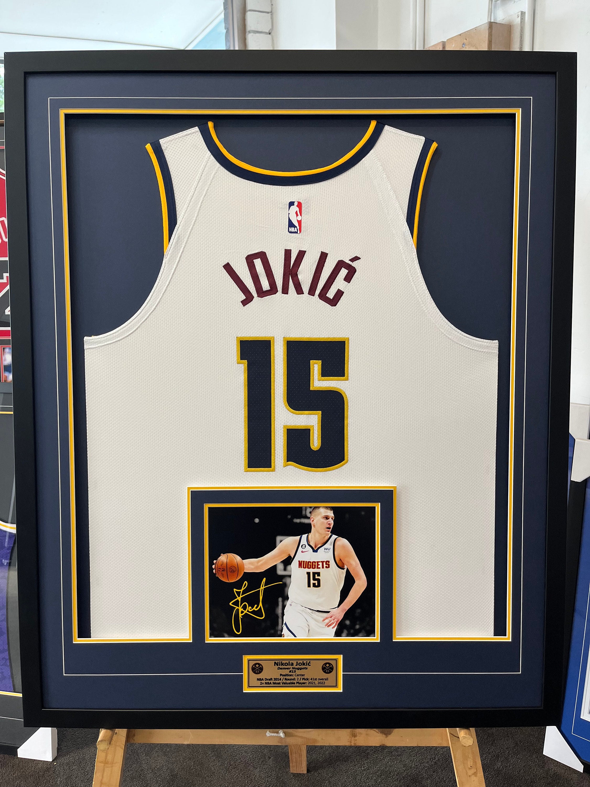 Nuggets Nikola Jokic Signed White Nike Framed Jersey BAS Witnessed #W297189