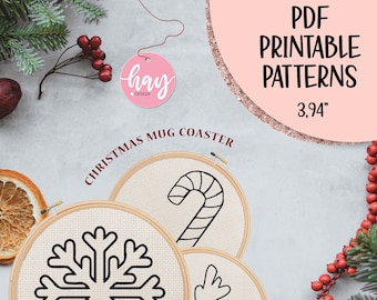 Christmas Patterns, Punch Needle, 14 PDF Printable Mug Coaster Patterns, Mug Rug, PDF Pattern