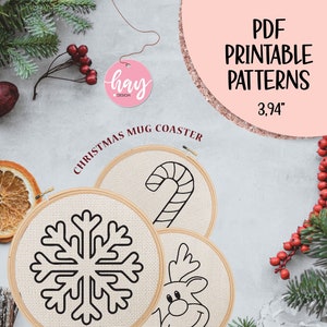 Christmas Patterns, Punch Needle, 14 PDF Printable Mug Coaster Patterns, Mug Rug, PDF Pattern