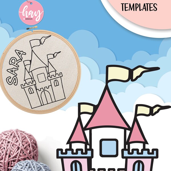 Punch Needle Castle With Custom Name – Cute Castle Punch Needle Design for Kids Room Decor - Punch Needle Pattern PDF -Punch Needle Template