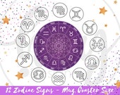 Zodiac Signs Punch Needle Mug Coaster Patterns, 12 PDF Printable Patterns, Zodiac Symbols
