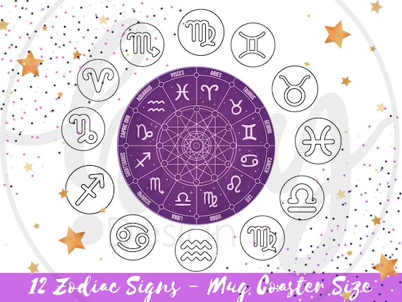 Zodiac Signs Punch Needle Mug Coaster Patterns, 12 PDF Printable Patterns, Zodiac Symbols
