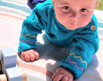 Baby jumper in turquoise, great gift for baby shower, handmade from organic cotton, perfect for baby girl or a boy
