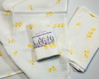 Ekologisk bomullsmuslin fyrkantig rapsduk 40 x 40 cm, babyshowerpresent till nyfödd