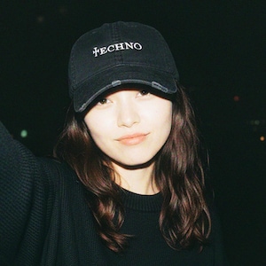 Techno Distressed Dad Hat / Adjustable Velcro Backing Flat Embroidery