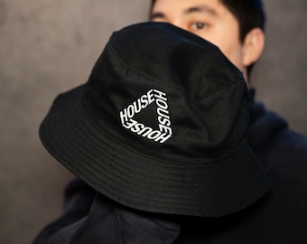 Tri [House] Cotton Twill Bucket Hat, White Embroidery