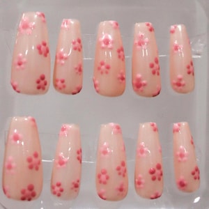 Press On Nails | Cherry Blossom | Flower Nails | Flower Petal Nails | Sakura Nails | Cherry Blossom Nails | Livs Nail Lab