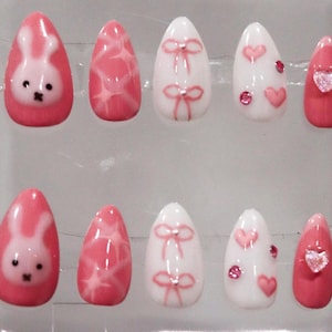 Press On Nails | Pink Miffy Nails | Bunny and Bow Nail Design | Pastel Aesthetic Nails | Kawaii Nail Art | Wedding Nails | Livs Nail Lab