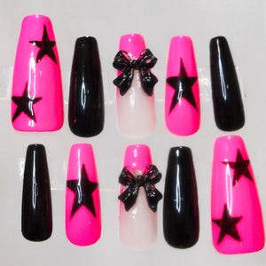 Press On Nails | Y2K McBling Press On Nails | Hand Painted Nail | Pink and Black Gel Nail Art | Livs Nail Lab