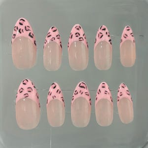 Press On Nails | Y2K Pink Cheetah Press On Nails | Hand Painted Nail | Pink and Black Gel Nail Art | Livs Nail Lab