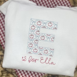 Apple Letter - Back to School Shirt- Bubble - Tee - Embroidered -  Personalized