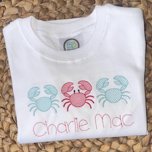 Boy Crab Trio Shirt - Bubble - Tee -  Embroidered - Personalized