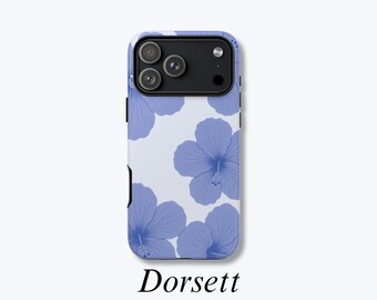 Blue Floral Phone Case for iPhone: Hibiscus Flower Print Glossy Finish Phone Case - Dorsett Case