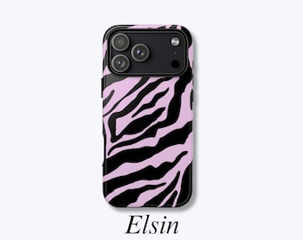 Pink and Black Zebra Print iPhone Case, Animal Pattern, Protective and Durable Phone Cover, Snug Fit, Hard Shell Phone Case - Elsin Case