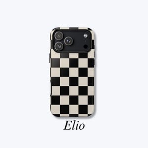Checkered Black and Off-White iPhone Case, Checkerboard Pattern, Hard Shell Protective Phone Cover, Snug Fit - Elio Case