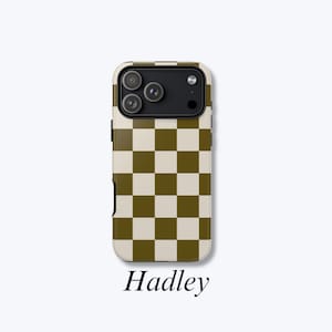 Checkered Olive Green and Off-White iPhone Case, Checkerboard Pattern, Slim or Sturdy Case Impact-Resistant Case - Hadley Case