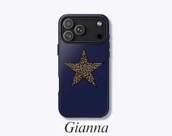 Custodia per iPhone Cheetah Star, stampa leopardata blu navy, compatibile con MagSafe e resistente agli urti, custodia protettiva rigida - Gianna Case