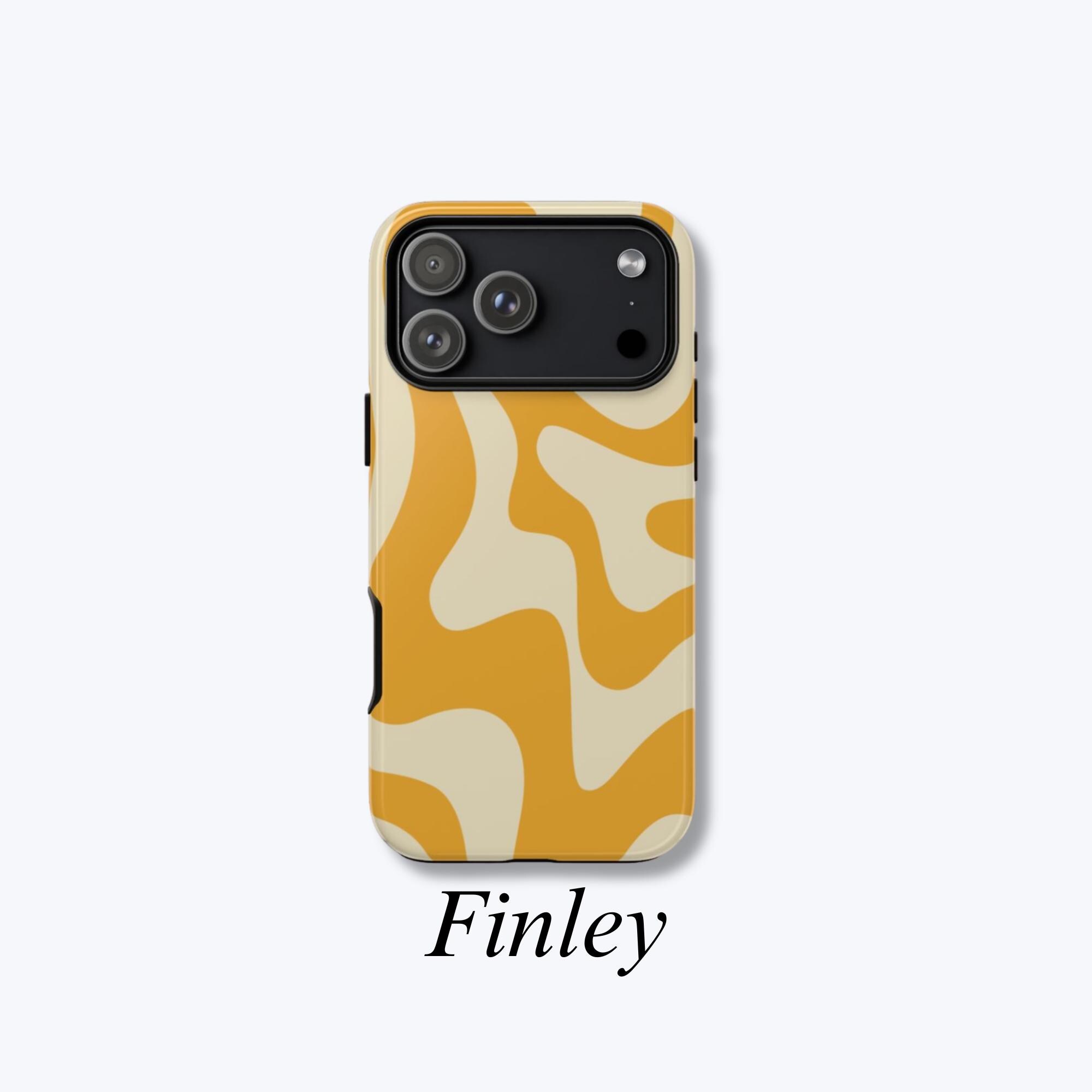 Yellow Swirly Pattern Phone Case, Abstract Wavy Design, Magsafe