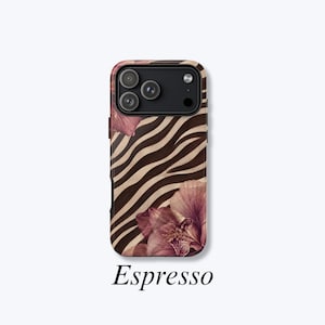 Funda marrón café y beige con estampado de cebra, funda para iPhone con diseño floral - Funda Espresso