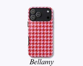 Pink and Red Houndstooth Phone Case, Modern Design Phone Cover Compatible with MagSafe Chargers - Bellamy Case