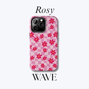 Floral Checks Case for iPhone 15, Pink Case with Check Pattern and Floral Print for iPhone 14, 13, 12, 11, Stylish Fashion Tech Accessories