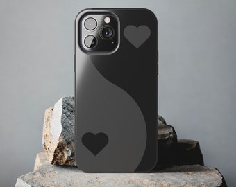 HEARTS OF BALANCE telefoonhoesje, zwart en grijs Yin-Yang hoesje iPhone 14, 13, 12, 11 & meer, esthetische hoes, stijlvolle mode-tech accessoires