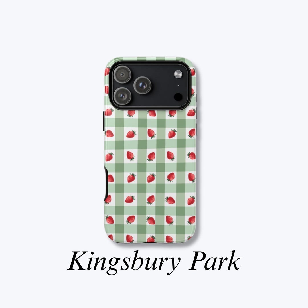 Green Gingham Pattern Case With Strawberries, Simple Plaid Design Case ...