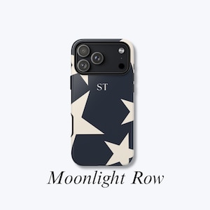 Personalized Initials Phone Case, Celestial Pattern Dark Blue Case, Stars Monogram Case, MagSafe Compatible Case - Moonlight Row Case