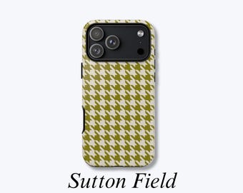 Olivgrönt hundtandsmönster iPhone-skal, skyddande, stöttåligt MagSafe-kompatibelt telefonfodral - Sutten Field Case