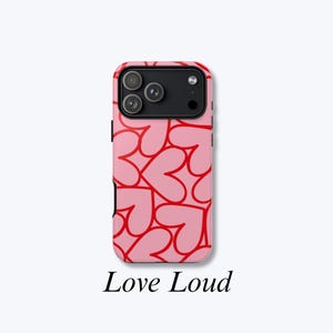 Pink Case Big Red Hearts Design, Vibrant and Crisp Print, MagSafe Compatible and Impact-Reistant Protective Case - Love Loud Case