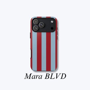 Custodia per iPhone a strisce rosse e blu, compatibile con MagSafe, vestibilità slim, protezione antiurto - Custodia Mara BLVD