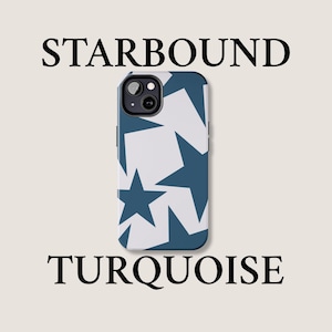 Star iPhone Case Turquoise Background, Blue Stars Aesthetic Cover, Minimalist iPhone for 13, 14, 15 Protective Case, Cute Starry Phone Case