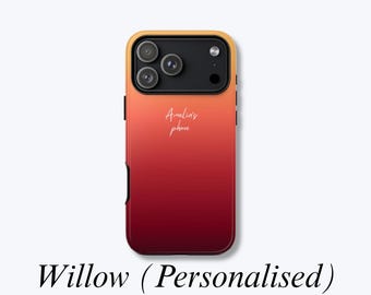 Personalised Name in Italic Font, Ombre Pattern iPhone Case Compatible with MagSafe, Red and Orange Gradient Cover - Willow Case