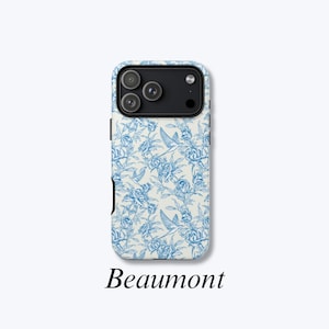 Blue Toile de Jouy-Inspired iPhone Case, Vintage Floral Pattern, French Design, Impact-Resistant and Durable Case - Beaumont Case