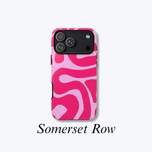 Abstract Swirls Pink Phone Case: Wavy Design, Impact-Resistant Phone Cover Compatible with MagSafe Wireless Charging - Somerset Row Case image 1