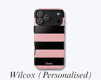Pink Black Stripe Personalized iPhone Case, Custom Name Phone Cover, MagSafe Compatible and Durable Case - Wilcox Case