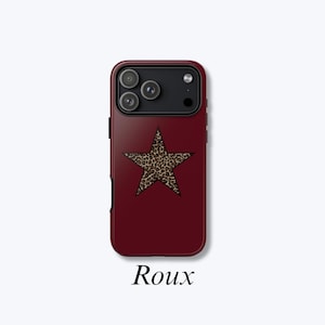 Custodia per iPhone con stampa leopardata bordeaux e stella, custodia con stampa animalier, custodia protettiva antiurto compatibile con MagSafe - Roux Case immagine 1