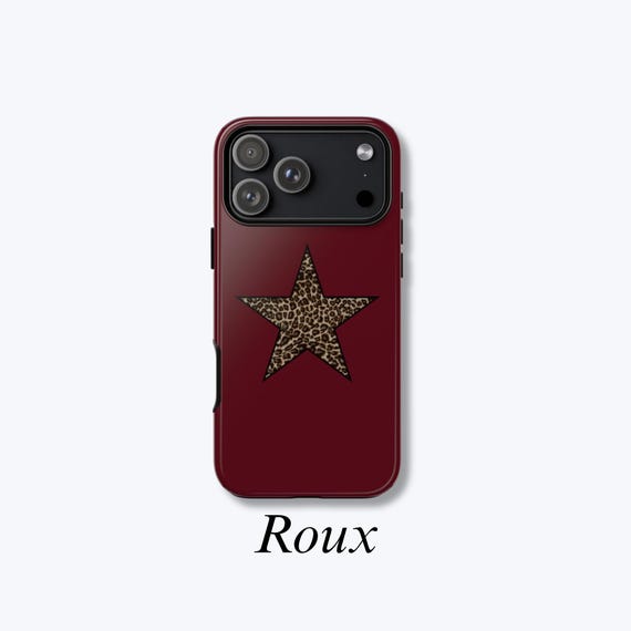 Burgundy Red Leopard Star iPhone Case, Animal Print Case, Impact-Resistant Protective Case Compatible with MagSafe - Roux Case