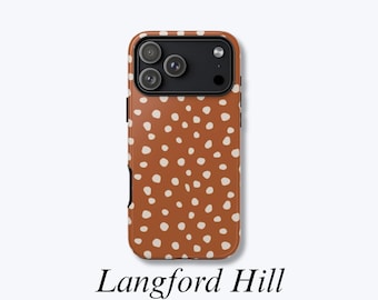 Terracotta Brown Polka Dots Protective iPhone Case, Durable and Impact-Resistant Hard Shell Compatible with MagSafe - Langford Hill Case