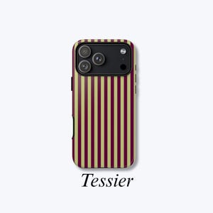 Custodia rigida protettiva per iPhone a righe verde oliva e viola prugna, elegante, compatibile con MagSafe - Tessier Case