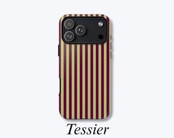 Olive Green and Plum Purple Striped for iPhone, Stylish Phone Case, Protective Hard Shell, MagSafe Compatible - Tessier Case