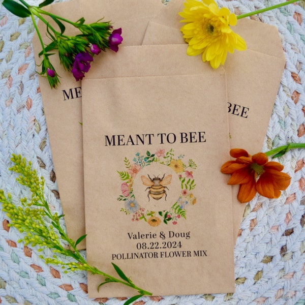 Personalized Wildflower Seed Packets - Wedding Favors - Pollinator Mix - Bridal Shower Favor - Kraft Paper - Vintage - Rustic