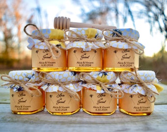 Honey Jar Wedding Favors - Wedding Favors for Guests - Bridal Shower Favors - Baby Shower Favor - Birthday Party Favor - Fabric Jar Topper