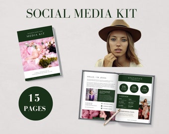 Green  Media Kit Digital Template, Editable Design for Bloggers and Influencers, Canva Template, Blogger Press Kit, Media Kit Canva