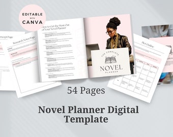 Novel Planner Digital Template, Editable Canva Template, Instant Download,  Outline Story,  Scene Builder, Writing Worksheets, Novel Plan