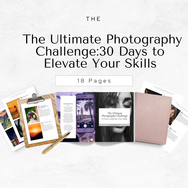 De ultieme fotografie-uitdagingsplanner, digitaal e-boek met 30 dagen prompts, bewerkbare Canva Instant Download, straatfotografie