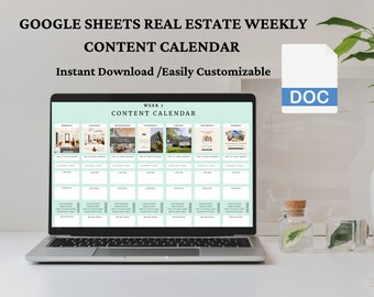 Real Estate Content Calendar Google Sheets Template for Weekly Planning. Social Media Scheduler & Marketing Toolkit