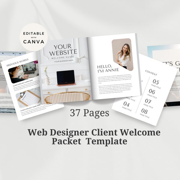 Website Designer Client Welcome Packet template, Welcome Guide Canva Template, Questionnaires and Services Pricing Booklet, Instant Download