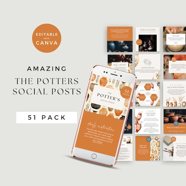 Potters Social Media Posts, Pottery Marketing Plan, Ceramics Social Media Posts, Editable Canva Templates, Artistic IG Posts