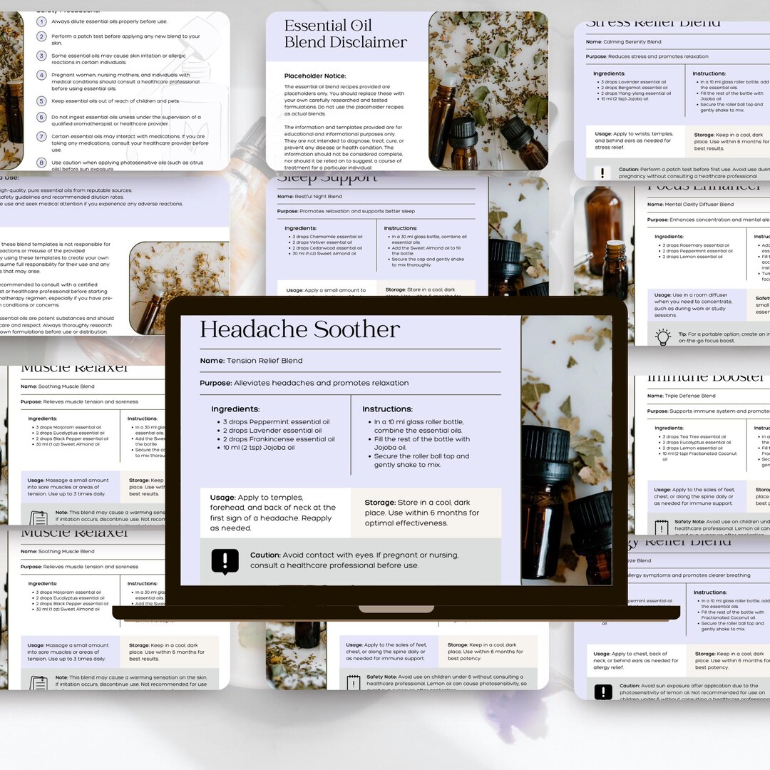 Essential Oil Blends Printable Cards, Aromatherapy Guide for Wellness ...